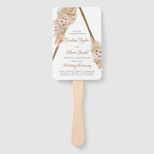 Trendy Gedroogde Palm Pampas Gras Houten Boog Prog Handwaaier (Voorkant)