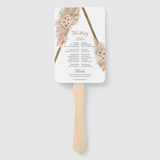 Trendy Gedroogde Palm Pampas Gras Houten Boog Prog Handwaaier (Achterkant)