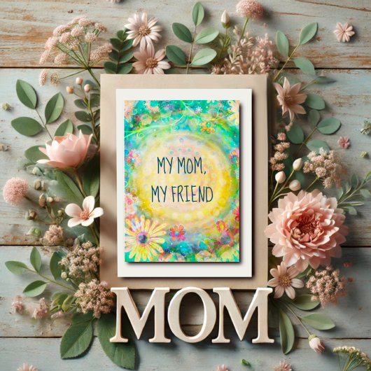 Trendy Geel  Bloemen Mama Vriend Quote Kaart