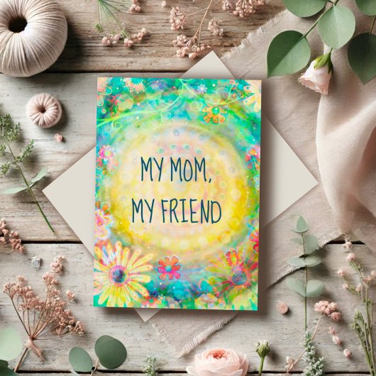 Trendy Geel  Bloemen Mama Vriend Quote Kaart