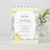 Trendy geel en grijs uil meisje Baby shower Kaart (Staand voorkant)