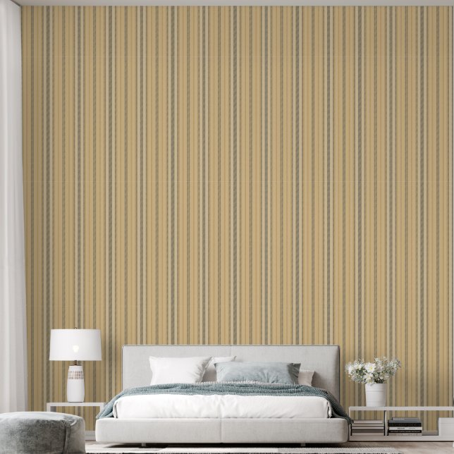 Trendy geel gestreept behang (Slaapkamer)