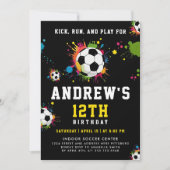 Trendy geel kleurrijke Voetbal Kind Party Kaart (Voorkant)