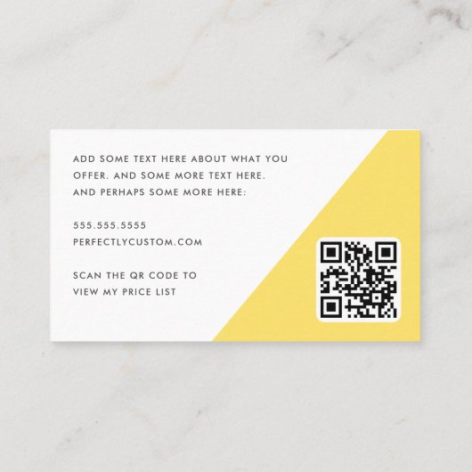 Trendy geel wit halve boog foto QR code Visitekaartje (Achterkant)