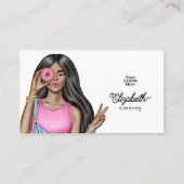 Trendy geïllustreerde hot-pink professional visitekaartje (Voorkant)