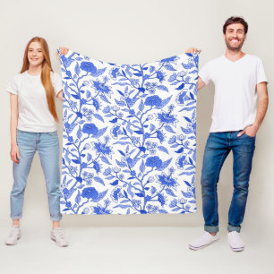 Trendy  geïnspireerd blauw bloemmotief fleece deken