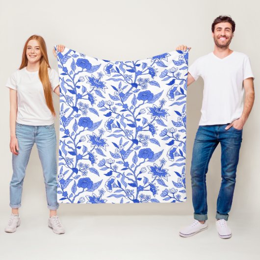 Trendy  geïnspireerd blauw bloemmotief fleece deken (In situ)