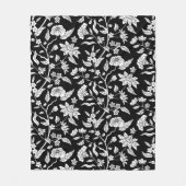 Trendy  geïnspireerde zwarte bloemmotief fleece deken (Voorkant)