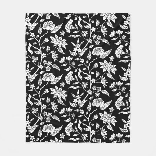 Trendy  geïnspireerde zwarte bloemmotief fleece deken (Voorkant)