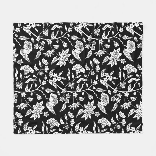 Trendy  geïnspireerde zwarte bloemmotief fleece deken (Voorkant (Horizontaal))
