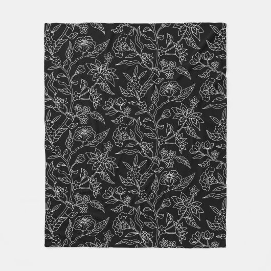 Trendy  geïnspireerde zwarte bloemmotief fleece deken (Voorkant)