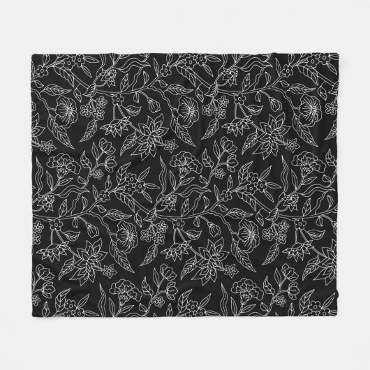 Trendy  geïnspireerde zwarte bloemmotief fleece deken (Voorkant (Horizontaal))