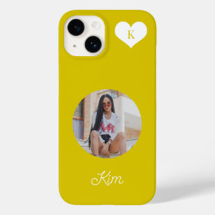 Trendy gele foto en naam gepersonaliseerd modern Case-Mate iPhone 14 hoesje