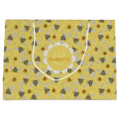 Trendy Gele Honingbij & Bloemen Groot Cadeauzakje (Voorkant)