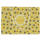 Trendy Gele Honingbij & Bloemen Groot Cadeauzakje (Achterkant)