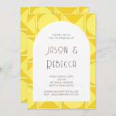 Trendy gele retro geometrisch alles in één bruilof kaart (Voorkant / Achterkant)
