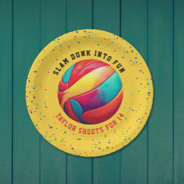Trendy Gele Sport All-Star Basketbal Verjaardag Papieren Bordje