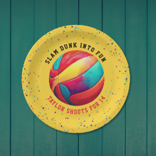 Trendy Gele Sport All-Star Basketbal Verjaardag Papieren Bordje