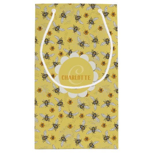 Trendy gele zoemende bijen zomer klein cadeauzakje (Achterkant)