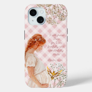 Trendy Gelovige Zwangere Moeder Geruite Goud Duif iPhone 15 Case
