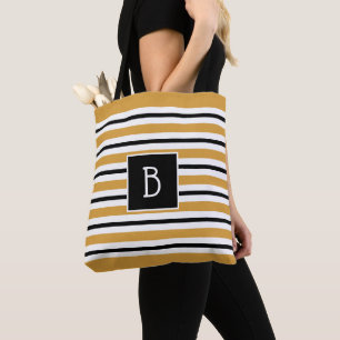 Trendy gemerkte gele, zwarte en witte streep tote bag