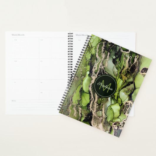 Trendy genaamd Abstract Groen Zwart Goud Planner (Display)