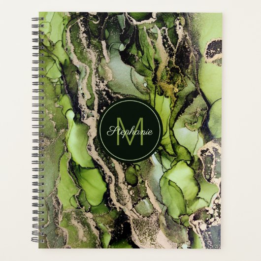 Trendy genaamd Abstract Groen Zwart Goud Planner (Voorkant)
