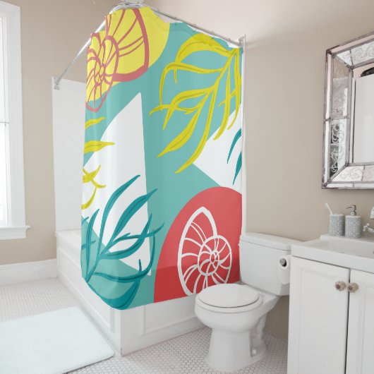 Trendy Geo Nautical Seashells Seaweed Douchegordijn (In situ)