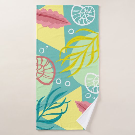 Trendy Geo Nautical Seashells Seaweed | Monogram Bad Handdoek (Badhanddoek)