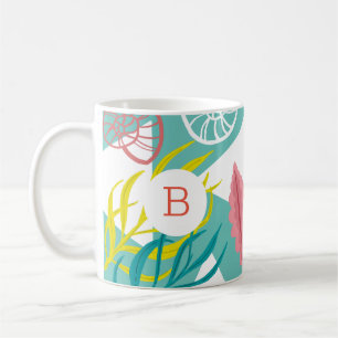 Trendy Geo Nautical Seashells Seaweed   Monogram Koffiemok