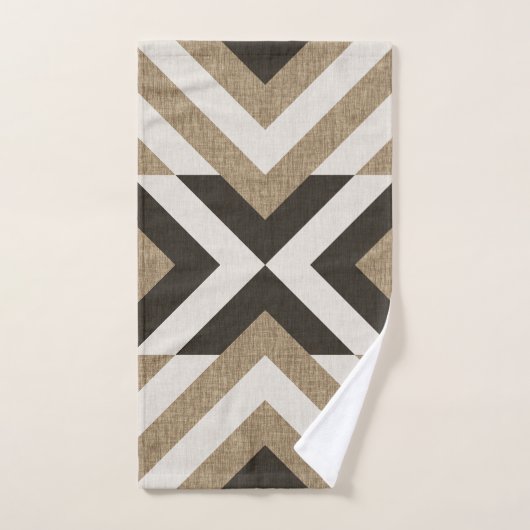 Trendy Geometric Faux Burlap Brown Design Handdoek (Handdoek)