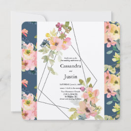 Trendy Geometric Floral Wedding Kaart