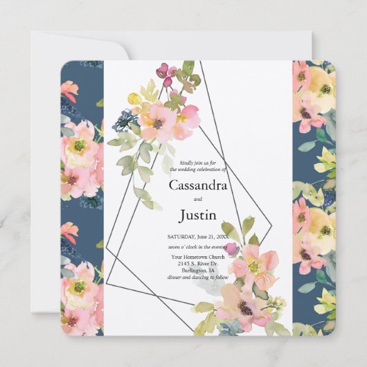 Trendy Geometric Floral Wedding Kaart (Voorkant)