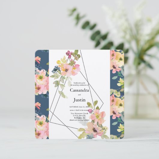 Trendy Geometric Floral Wedding Kaart (Staand voorkant)