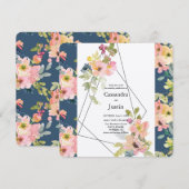 Trendy Geometric Floral Wedding Kaart (Voorkant / Achterkant)