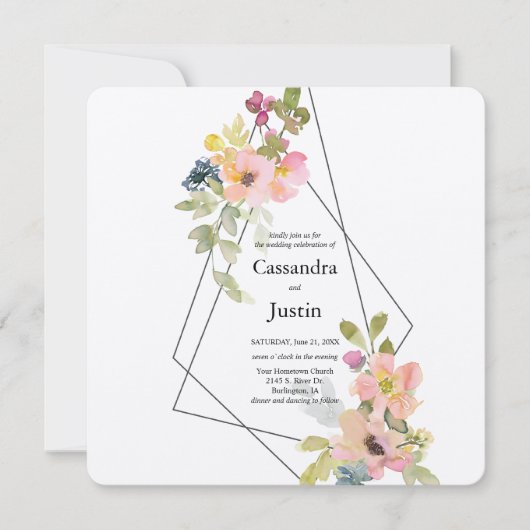 Trendy Geometric Floral Wedding Kaart (Voorkant)
