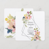 Trendy Geometric Floral Wedding Kaart (Voorkant / Achterkant)