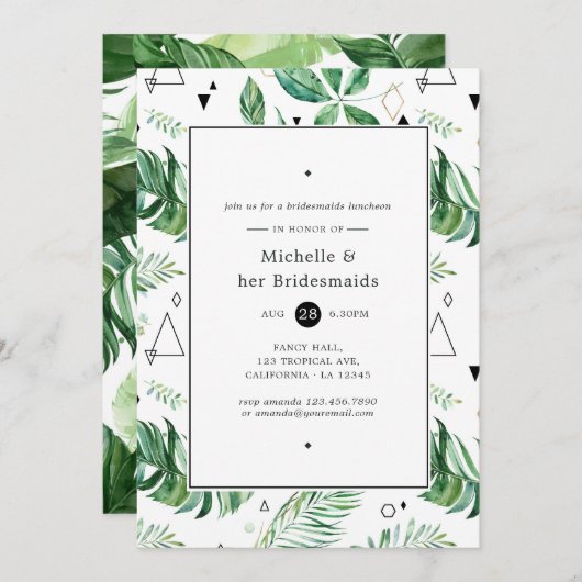 Trendy Geometric Forest Bridesmaids Luncheon Kaart (Voorkant / Achterkant)
