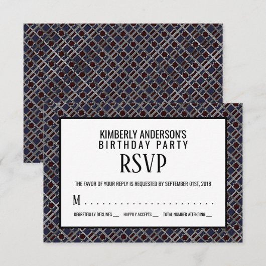 Trendy Geometric Pattern, Modern Birthday RSVP Kaart (Voorkant / Achterkant)