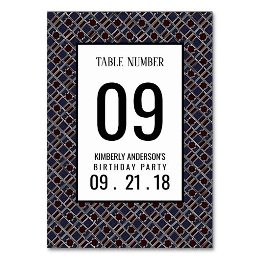 Trendy Geometric Pattern, Modern Birthday Table No Kaart (Achterkant)