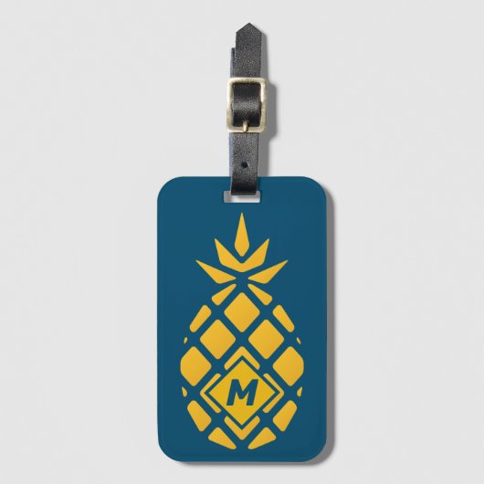 Trendy Geometric Pineapple Blue Monogram Bagagelabel (Voorkant (verticaal))