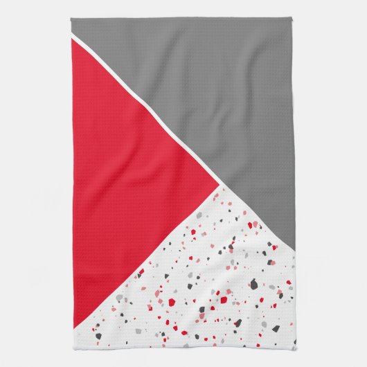 Trendy Geometric Red en Grey Terrazzo Theedoek (Verticaal)
