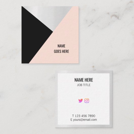 Trendy Geometric Silver Pink Square Visitekaartje (Voorkant / Achterkant)