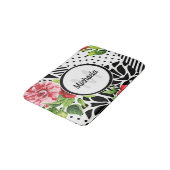 Trendy Geometric Stripe Pattern Red Foral Monogram Badmat (Gekanteld)