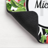 Trendy Geometric Stripe Pattern Red Foral Monogram Muismat (Hoek)