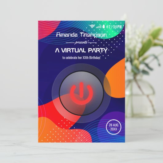Trendy Geometric Virtual Birthday Party Kaart (Staand voorkant)