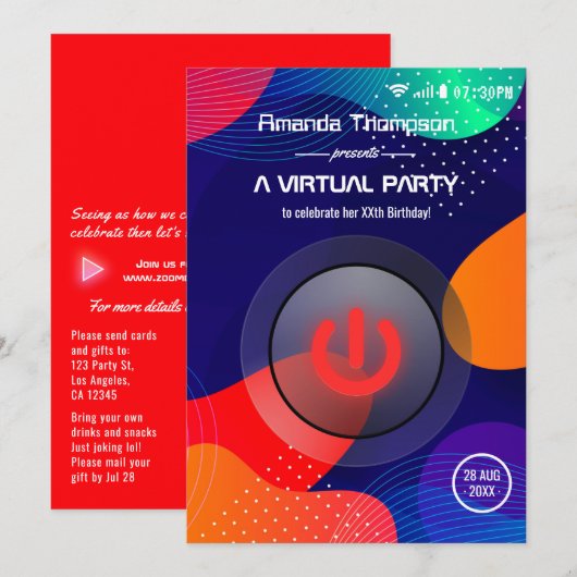 Trendy Geometric Virtual Birthday Party Kaart (Voorkant / Achterkant)