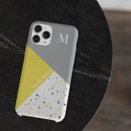 Trendy Geometric Yellow Grey Terrazzo Monogram Case-Mate iPhone Case