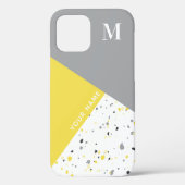 Trendy Geometric Yellow Grey Terrazzo Monogram Case-Mate iPhone Case (Achterkant)