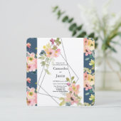 Trendy Geometrisch Bloem Bruiloft Kaart (Staand voorkant)